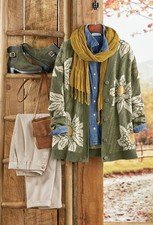 Coldwater Creek Sunflower Cardigan color Dark Olive Multi