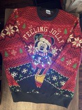 DISNEY MENS Size L Multi Color Mickey Mouse Christmas Light Up Sweater Knit