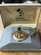 Disney Mickey Mouse Gold Plated Pulsar Quartz Pocket Watch