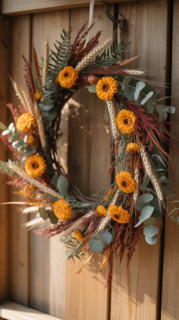 dried flowers enhance wreath design