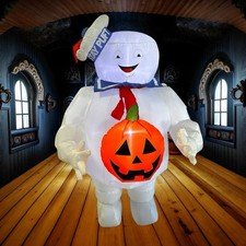 Gemmy Airblown Inflatable 5 ft Ghostbusters Stay Puft with Pumpkin Halloween