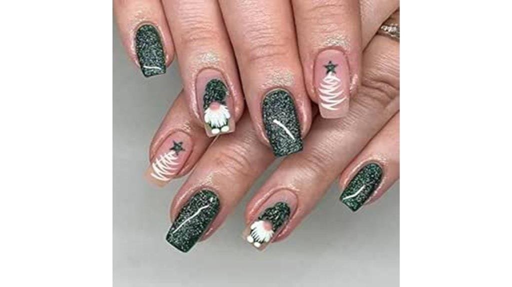 glittery gnome themed press ons
