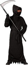 Grim Reaper Halloween Costume Glowing Red Eyes Scythe Included Large Adult NEW