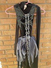 Grim Reaper Skeleton Halloween Costume Woman’s Large Dress & Chains