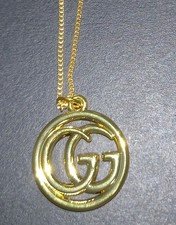 Gucci GG Logo Pendant Necklace Gold Chain 18.5in Vintage Unisex Jewelry Japan