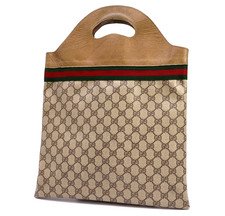 Gucci Vintage Bag Tote Handbag Top Handle GG Supreme Sherry Brown Authentic
