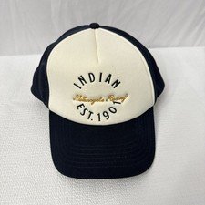 Indian Motorcycle Racing Snapback Hat Mesh Back Trucker Hat Foam Navy Blue Cream