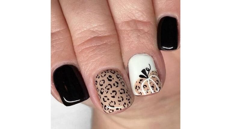 pumpkin leopard print nails
