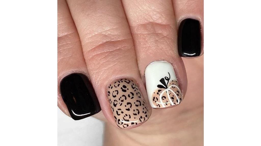 pumpkin leopard print nails
