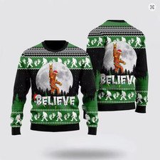 Ugly Christmas Sweater Bigfoot Santa Believe – Funny Unisex Xmas Jumper