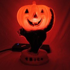 Vintage 1960's 14" Empire Halloween Blow-Mold. VIVID COLOR,PUMPKIN CAT,