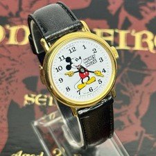 Vintage Bradley Mickey Mouse Swiss Made Walt Disney Mechanical Watch Golden Case