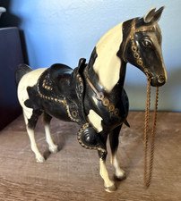 Vintage Breyer WESTERN PONY Black & White Pinto Horse with Saddle