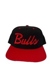 Vintage Chicago Bulls Script Style Black & Red SnapBack Hat Acrylic & Wool