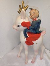 Vintage Christmas Knee Hugger Elf Pixie on Reindeer Made in Japan 10" Tall