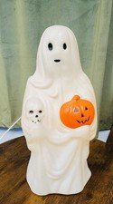 Vintage Empire Halloween Blow Mold Ghost w/ Skull Pumpkin Jack-O-Lantern 23inch