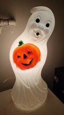 Vintage Halloween Blow Mold Ghost With Pumpkin 34” General Foam Plastic Lighted