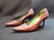 Vintage Rare Gucci Brown Ostrich Leather Pump Heels 2000s