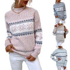 Women Ladies Chunky Knitted Christmas Snowflake Jumper Pullover Sweater Tops