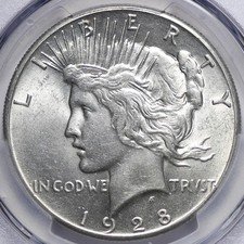 1928 US Peace Silver Dollar $1 AU +
