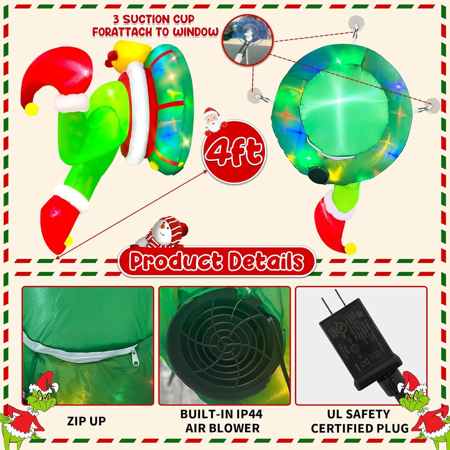 4FT Christmas Inflatable Grinch Wreath Decoration