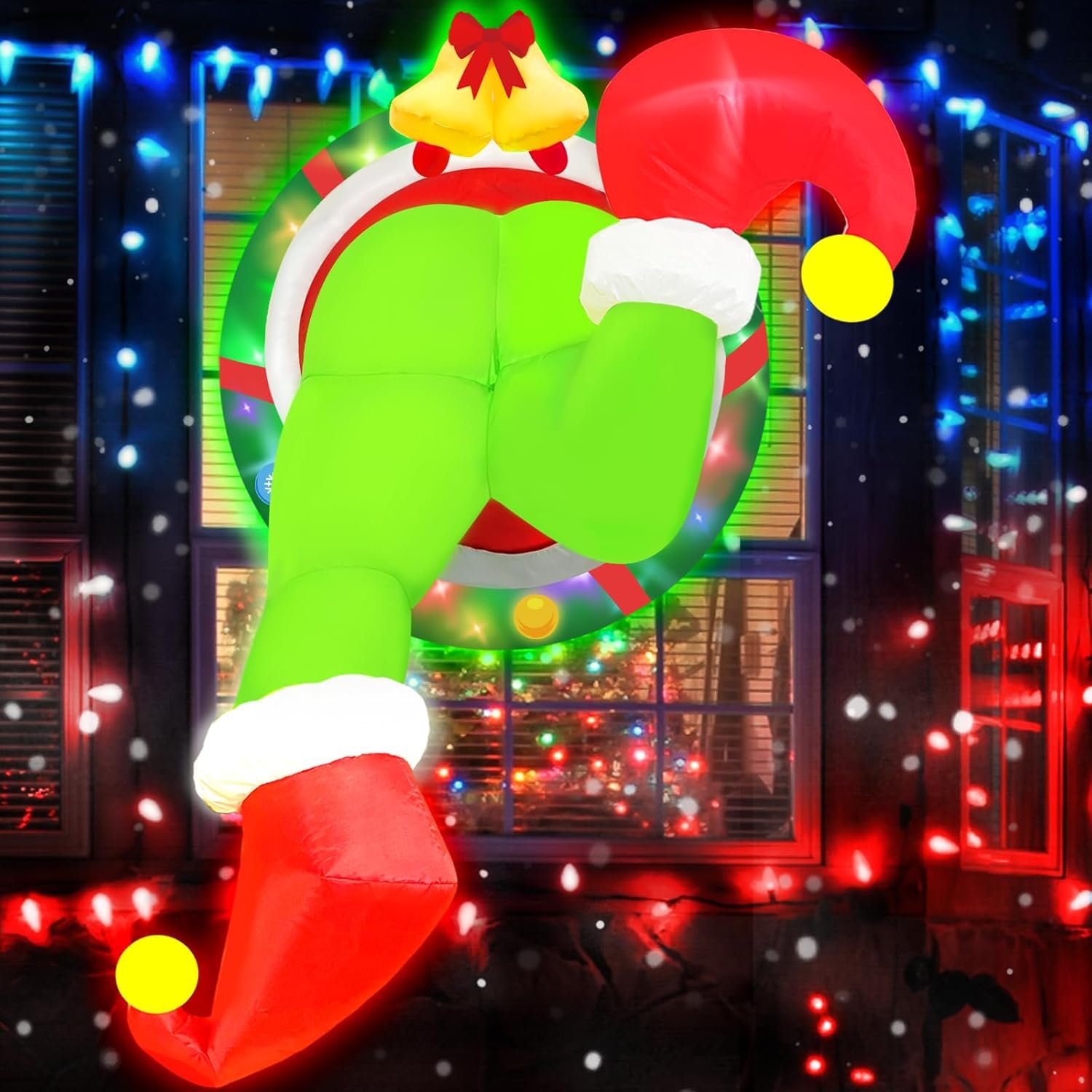 4FT Christmas Inflatable Grinch Wreath Decoration