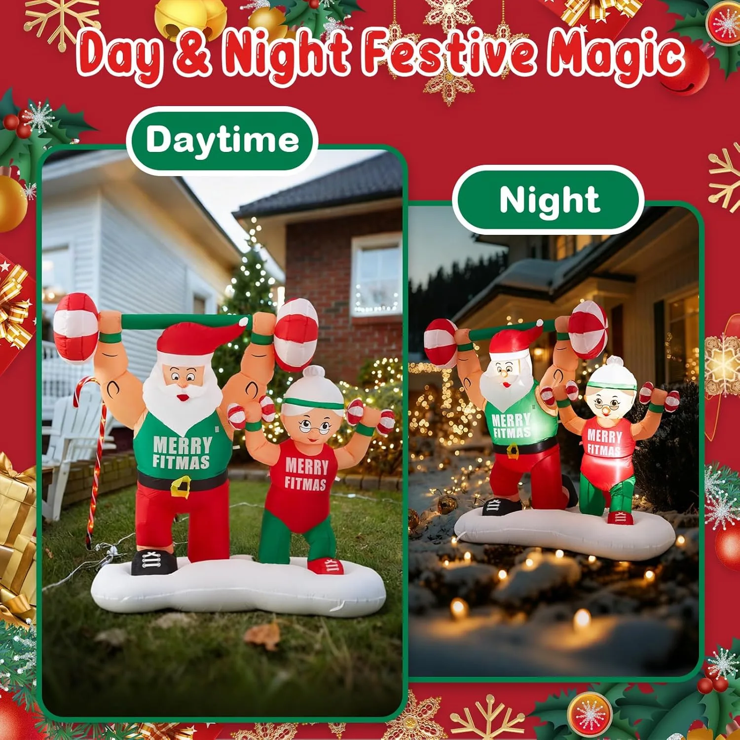 6ft Inflatable Santa and Mrs. Claus Decor