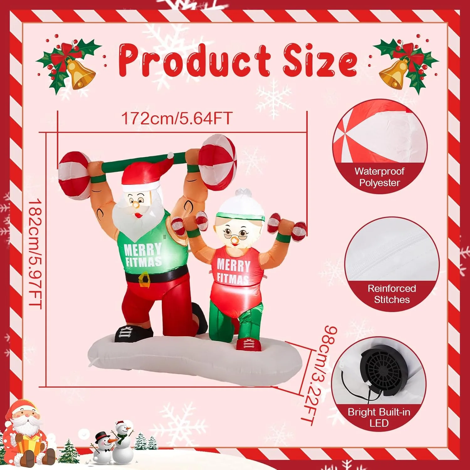 6ft Inflatable Santa and Mrs. Claus Decor