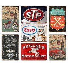7 Pcs Vintage Metal Tin Garage Signs,Vintage Metal Tin Signs Retro Garage Sig...