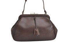 Authentic PRADA Vintage Leather Hand Bag Purse Brown 4460N