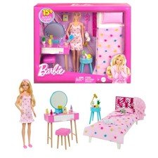 Barbie Bedroom Playset - 20+ Pieces w/Furniture Robe & Kitten