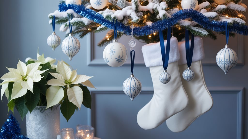 blue and white decorations