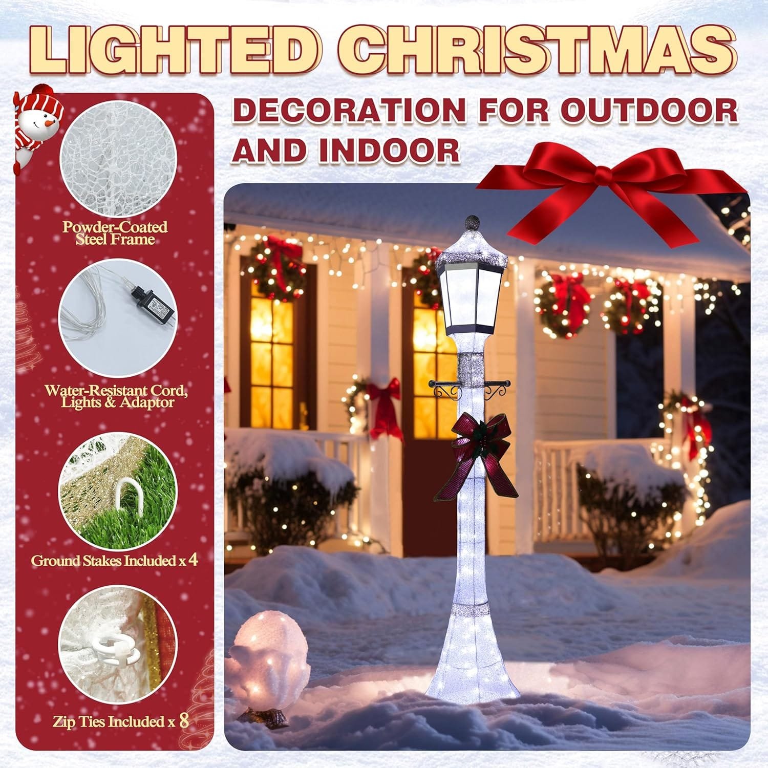 BlueWish 6FT Pre-Lit Christmas Lamp Post