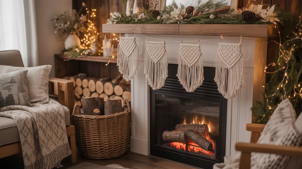 bohemian christmas fireplace decor