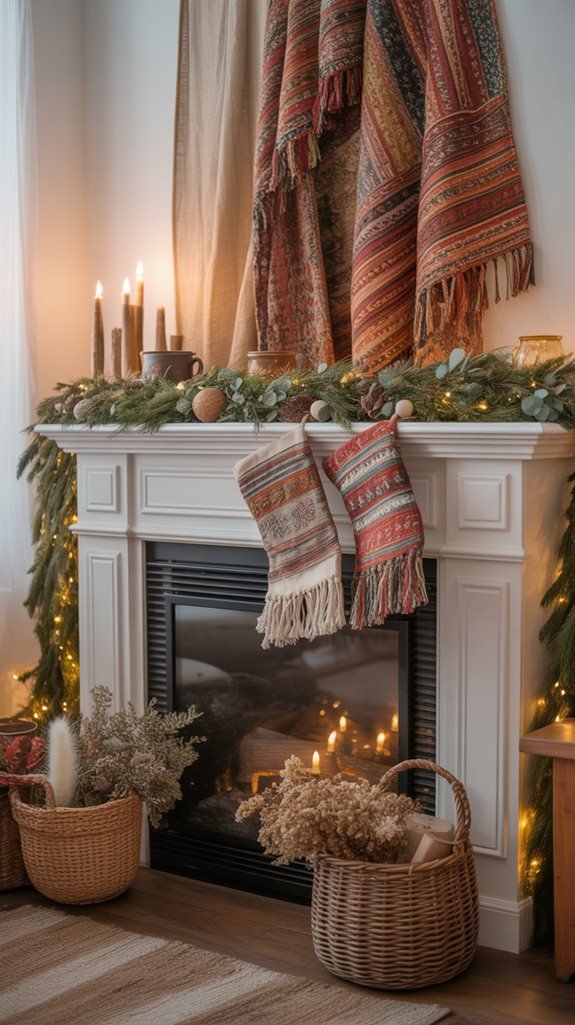bohemian tapestry fireplace decor