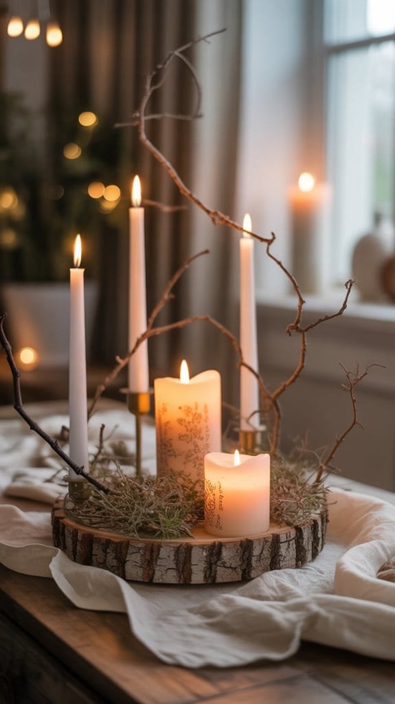 candlelit rustic branch displays