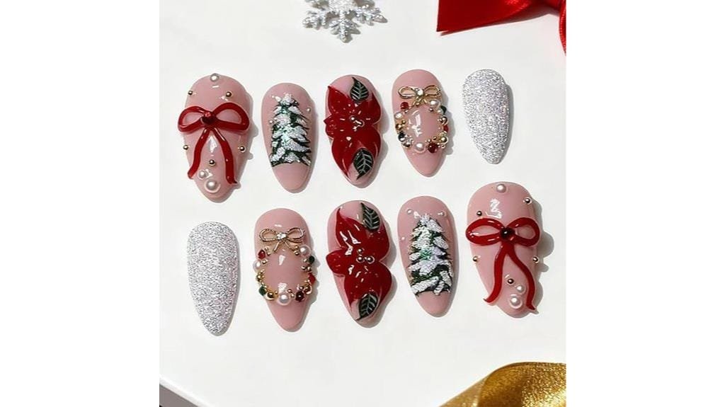 christmas 3d almond nails