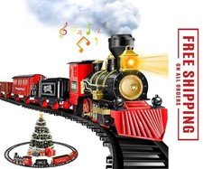 Christmas Train Sets for under the Tree, Electric Train Toy with Steam, Light &