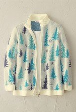 Coldwater Creek Winter Woods Zip Cardigan color Ice White Multi