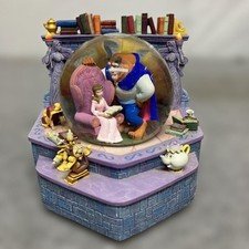 Disney Beauty and the Beast Snow Globe Music Box in front of the Fireplace Used