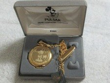 Disney ,Mickey Mouse, Pulsar, Gold Pocket Watch , New With Tags and Case , Knife