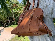 Dooney Bourke Brown Caramel Florentine Vacchetta Leather Domed Satchel Bag Purse