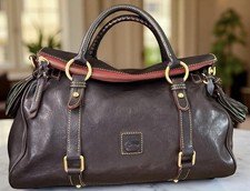 Dooney Bourke Dark Brown T’Moro Florentine Leather Large Satchel Hobo Bag Purse