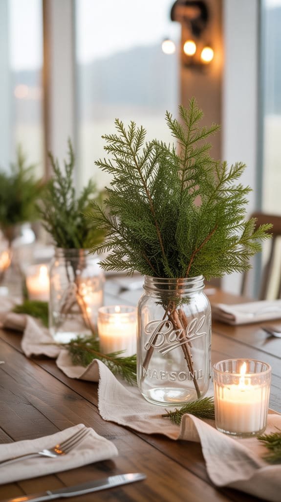 evergreen mason jar centerpieces