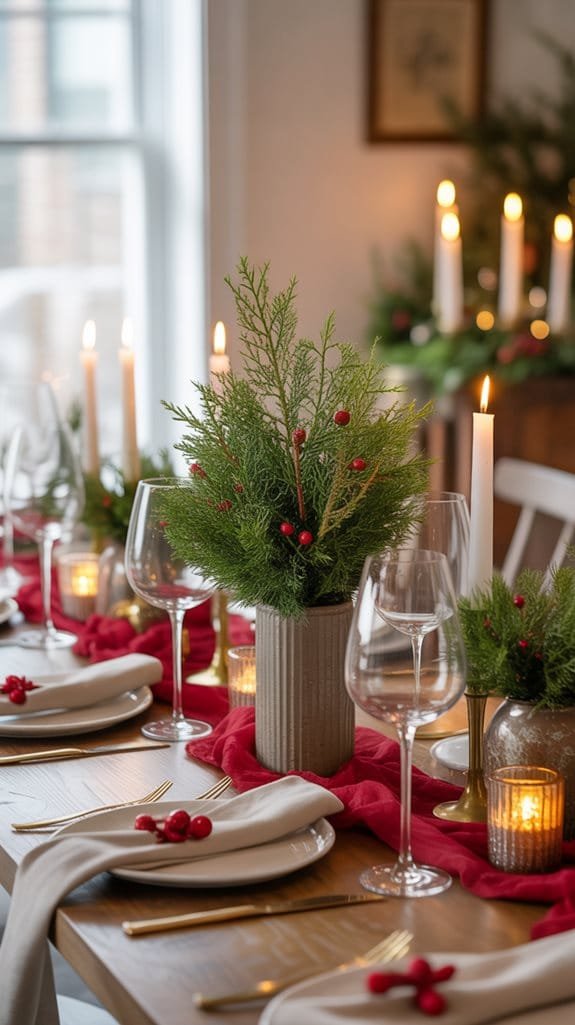 evergreen ribbon table decor