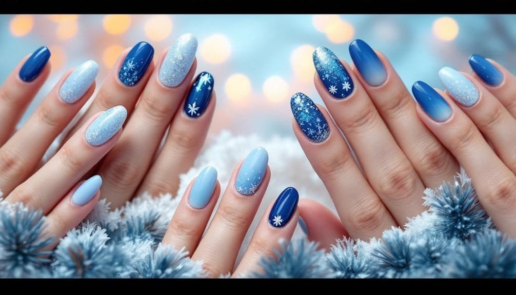 festive blue christmas nails