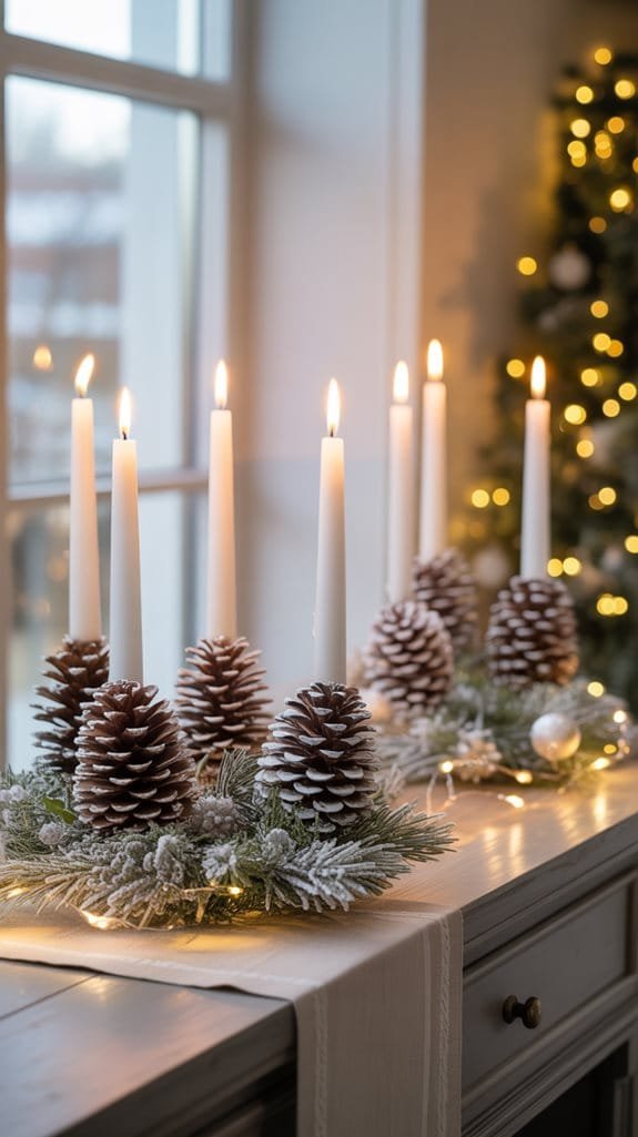 frosted pinecone candle rings