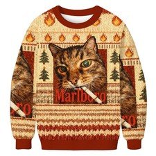 Funny Marlboro Smoking Cat Meme Ugly Christmas Sweater, Christmas Ugly Sweater