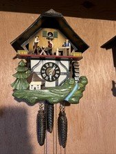 German E. Schmeckenbecher Black Forest Cuckoo Clock w/ musical sawmill WORKING