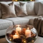 gilded pinecones and candles